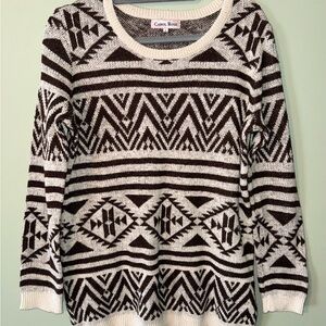 Carol Rose women's crewneck pullover sweater with a brown and cream Aztec/tribal